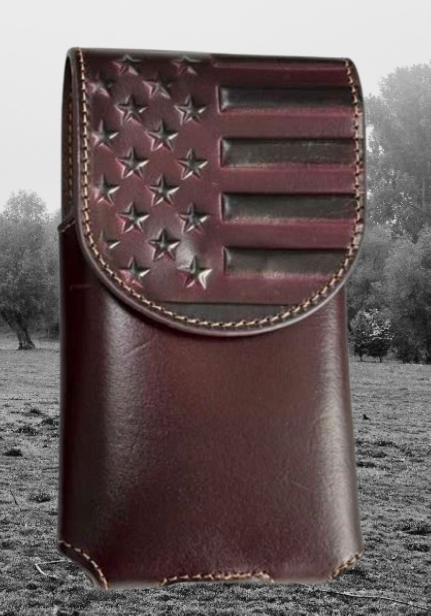 7" USA FLAG LEATHER PHONE HOLSTER POUCH COFFEE EXTRA LARGE  BELT LOOP HOLSTER CELL PHONE CASE UNIVERSAL OVERSIZE #EH13719