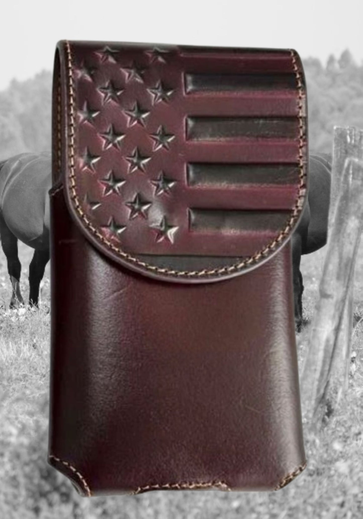 7" USA FLAG LEATHER PHONE HOLSTER POUCH COFFEE EXTRA LARGE  BELT LOOP HOLSTER CELL PHONE CASE UNIVERSAL OVERSIZE #EH13719