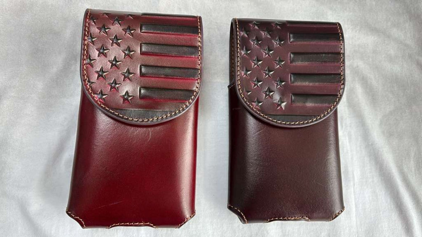 7" USA FLAG LEATHER PHONE HOLSTER POUCH COFFEE EXTRA LARGE  BELT LOOP HOLSTER CELL PHONE CASE UNIVERSAL OVERSIZE #EH13719