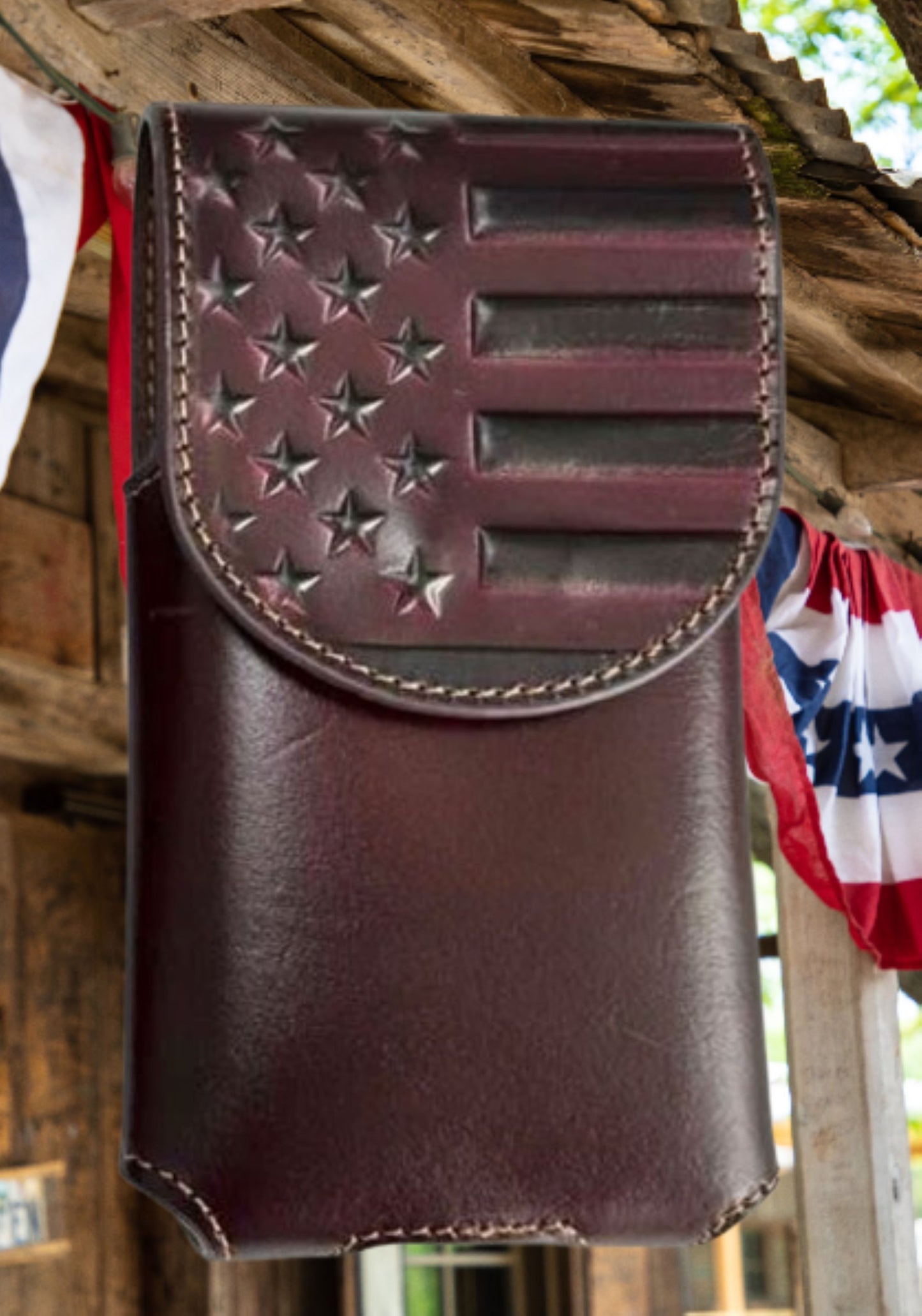 7" USA FLAG LEATHER HOLSTER POUCH BLACK EXTRA LARGE  BELT LOOP CELL PHONE CASE UNIVERSAL OVERSIZE #EH13718