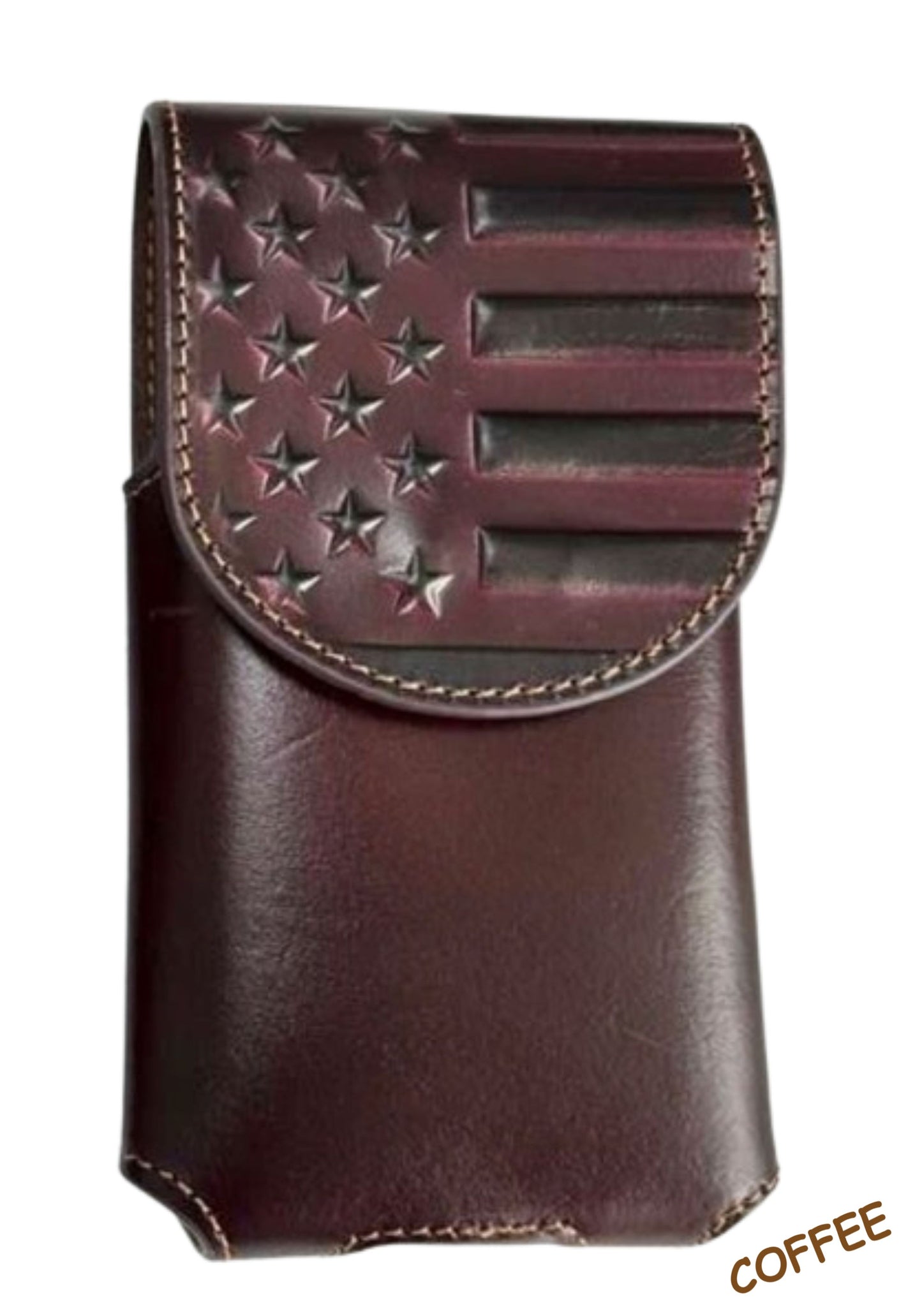 7" USA FLAG LEATHER PHONE HOLSTER POUCH BROWN EXTRA LARGE  BELT LOOP HOLSTER CELL PHONE CASE UNIVERSAL OVERSIZE #EH13717