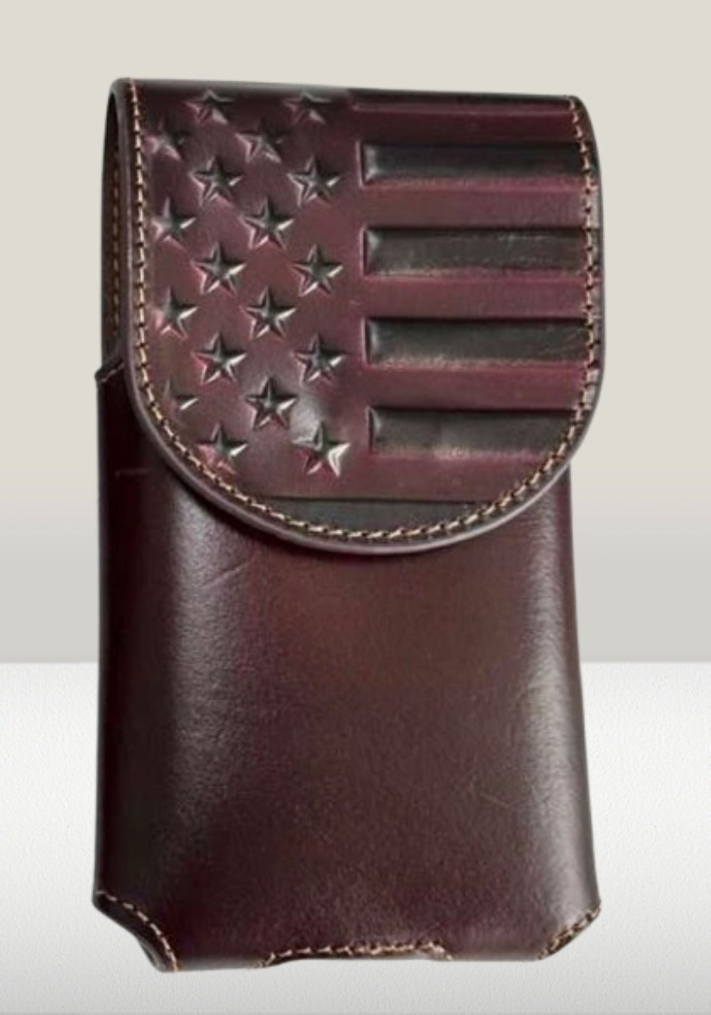 7" USA FLAG LEATHER PHONE HOLSTER POUCH COFFEE EXTRA LARGE  BELT LOOP HOLSTER CELL PHONE CASE UNIVERSAL OVERSIZE #EH13719