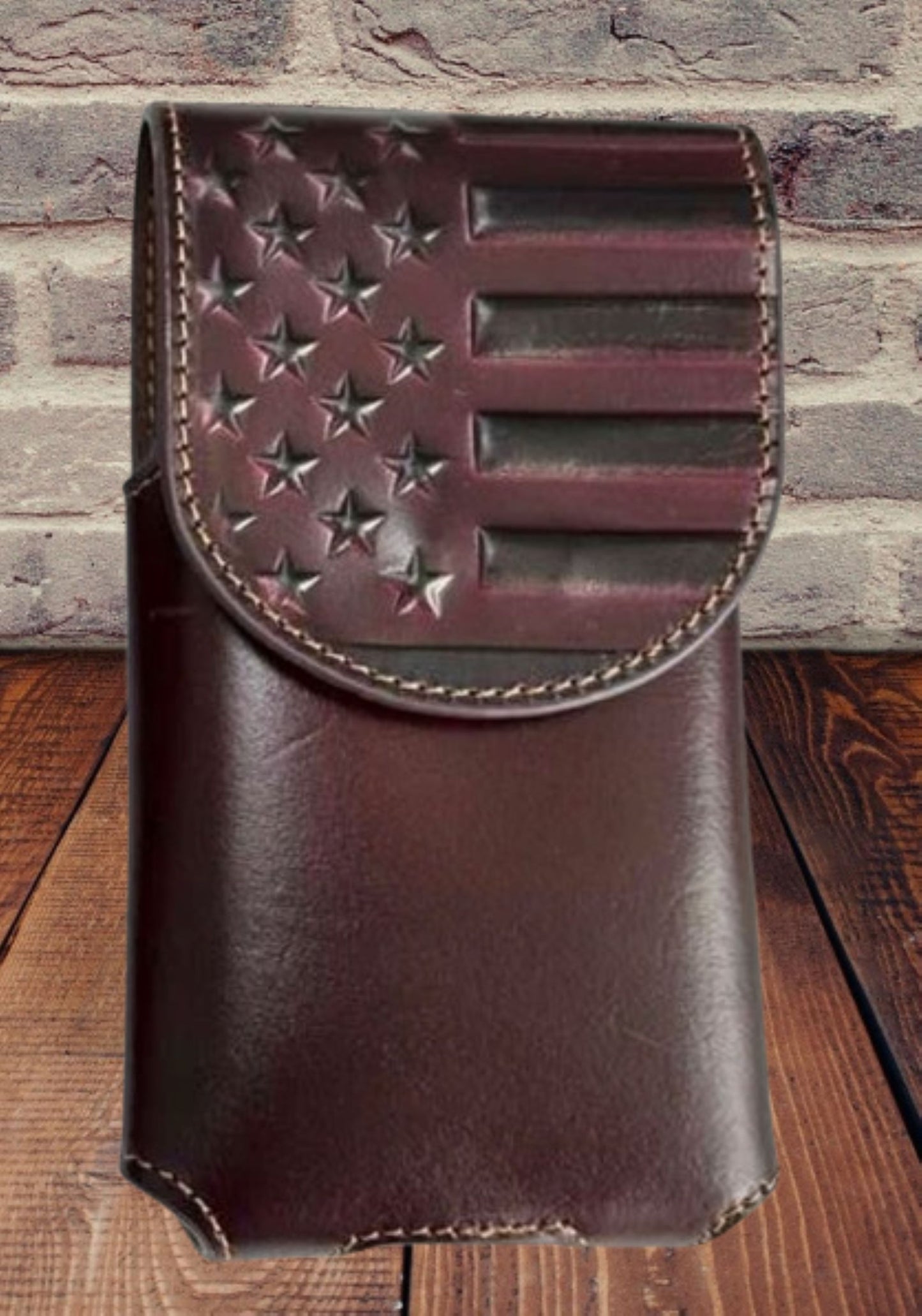 7" USA FLAG LEATHER HOLSTER POUCH BLACK EXTRA LARGE  BELT LOOP CELL PHONE CASE UNIVERSAL OVERSIZE #EH13718