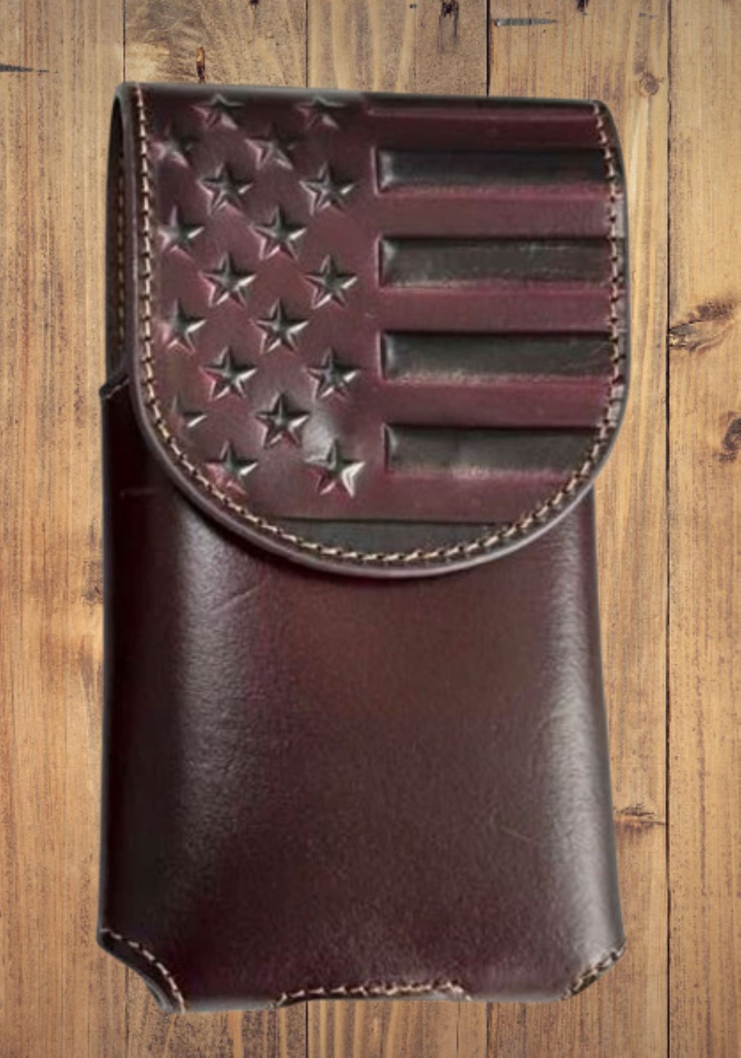 7" USA FLAG LEATHER HOLSTER POUCH BLACK EXTRA LARGE  BELT LOOP CELL PHONE CASE UNIVERSAL OVERSIZE #EH13718