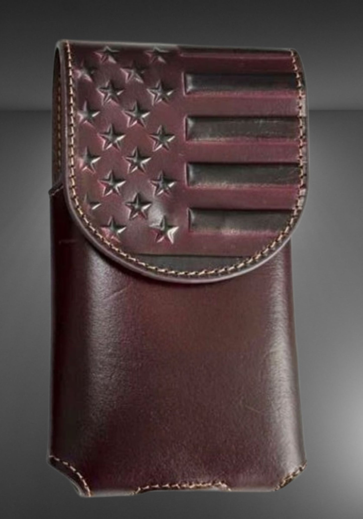 7" USA FLAG LEATHER HOLSTER POUCH BLACK EXTRA LARGE  BELT LOOP CELL PHONE CASE UNIVERSAL OVERSIZE #EH13718