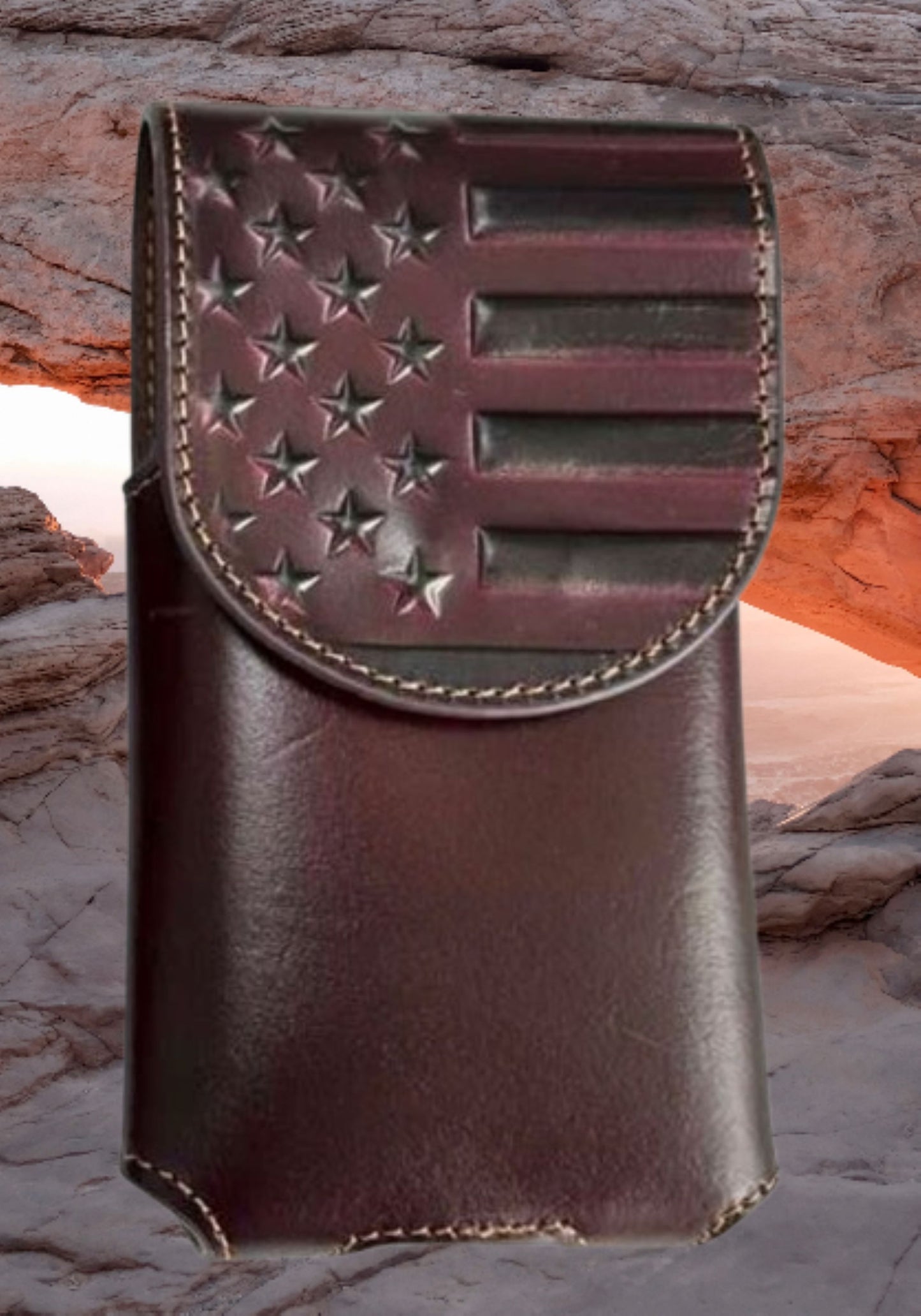 7" USA FLAG LEATHER HOLSTER POUCH BLACK EXTRA LARGE  BELT LOOP CELL PHONE CASE UNIVERSAL OVERSIZE #EH13718