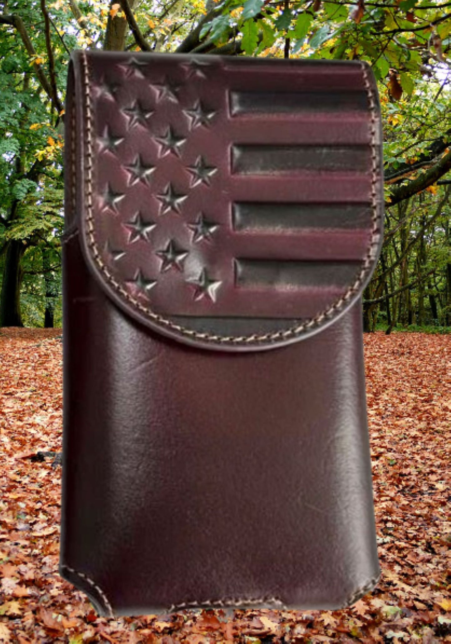 7" USA FLAG LEATHER PHONE HOLSTER POUCH COFFEE EXTRA LARGE  BELT LOOP HOLSTER CELL PHONE CASE UNIVERSAL OVERSIZE #EH13719