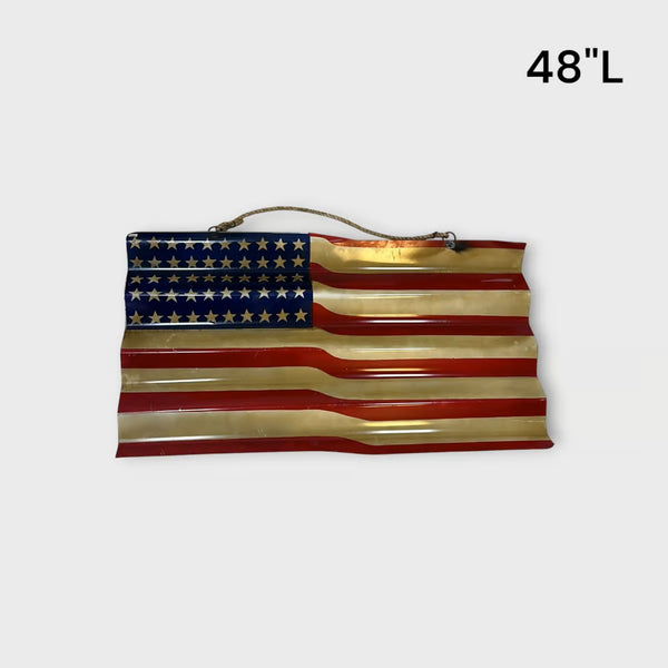 USA FLAG CORRUGATED METAL WALL ART RED WHITE BLUE WESTERN HOME DECOR HANDMADE NEW #EH12854