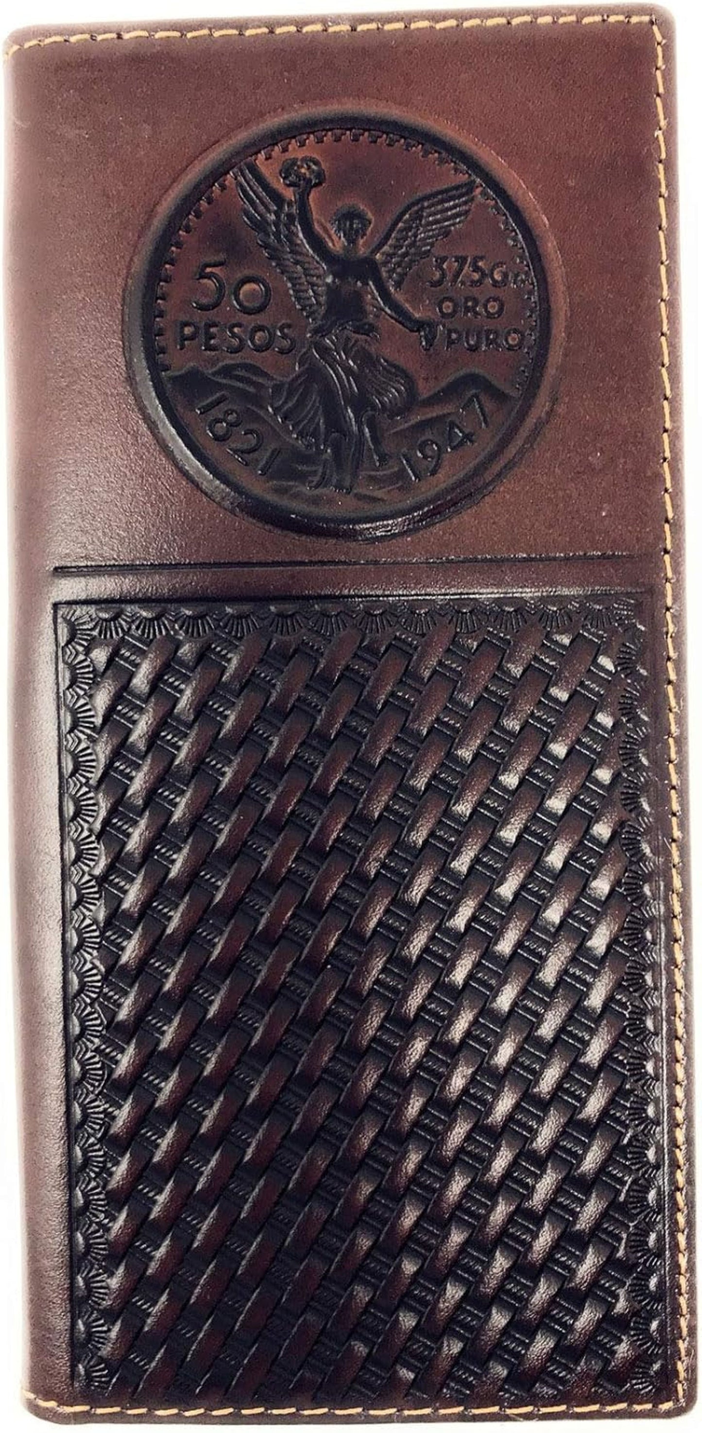 50 PESOS BROWN WALLET GENUINE LEATHER MENS CHECKBOOK WESTERN LEATHER CRAFT #EH13592