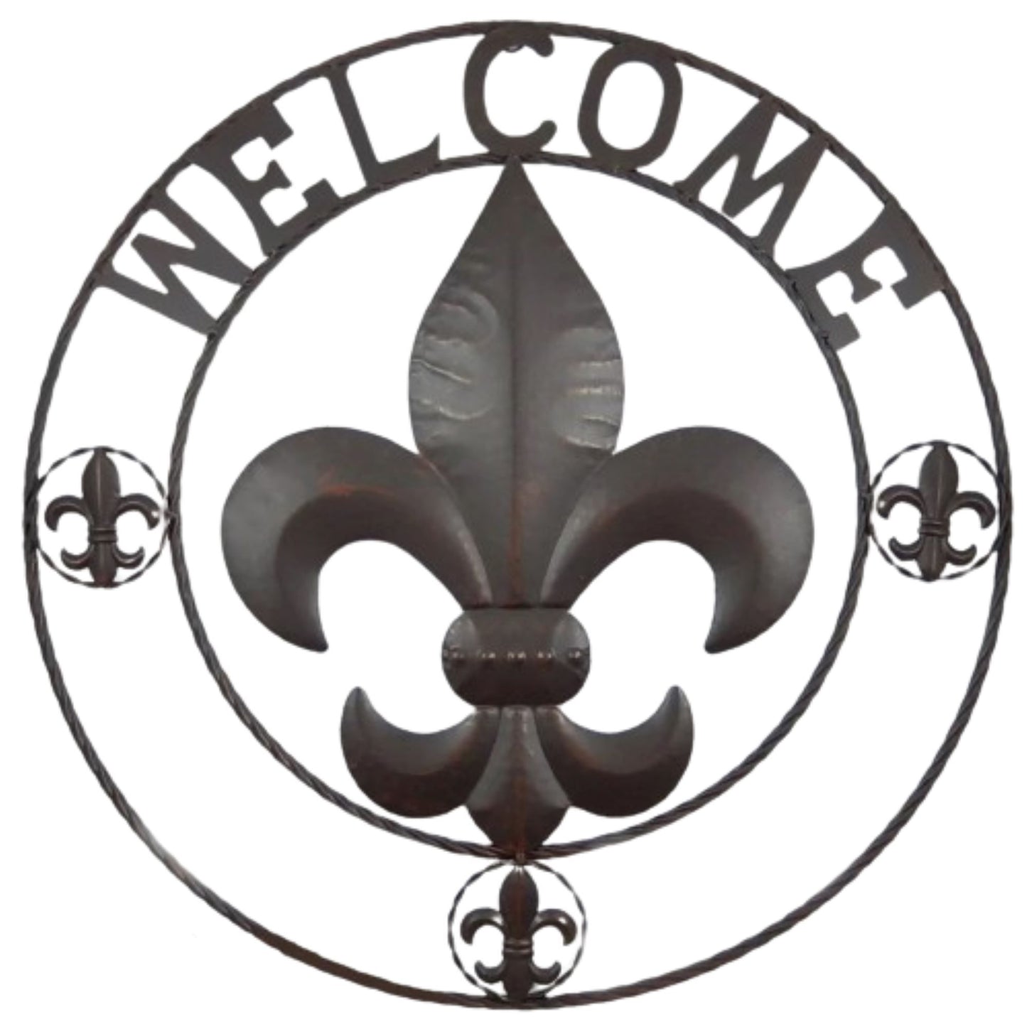 FLEUR DE LIS WELCOME 24",32",36" BROWN METAL SIGN WESTERN HOME DECOR HANDMADE NEW #EH12845