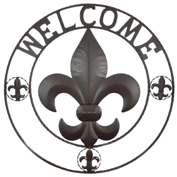 FLEUR DE LIS WELCOME 24",32",36" BROWN METAL SIGN WESTERN HOME DECOR HANDMADE NEW #EH12845