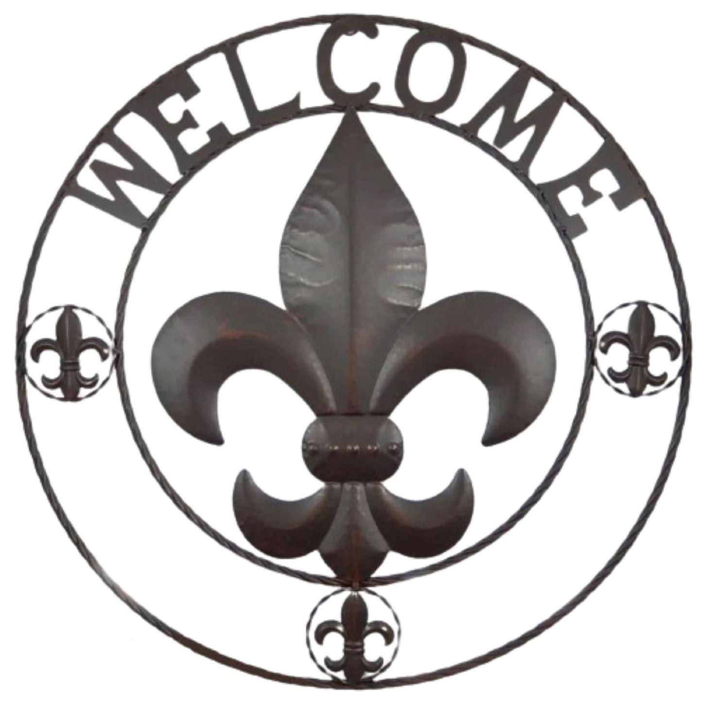 FLEUR DE LIS WELCOME 24",32",36" BROWN METAL SIGN WESTERN HOME DECOR HANDMADE NEW #EH12845