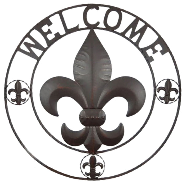 FLEUR DE LIS WELCOME 24",32",36" BROWN METAL SIGN WESTERN HOME DECOR HANDMADE NEW #EH12845