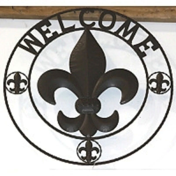 FLEUR DE LIS WELCOME 24",32",36" BROWN METAL SIGN WESTERN HOME DECOR HANDMADE NEW #EH12845