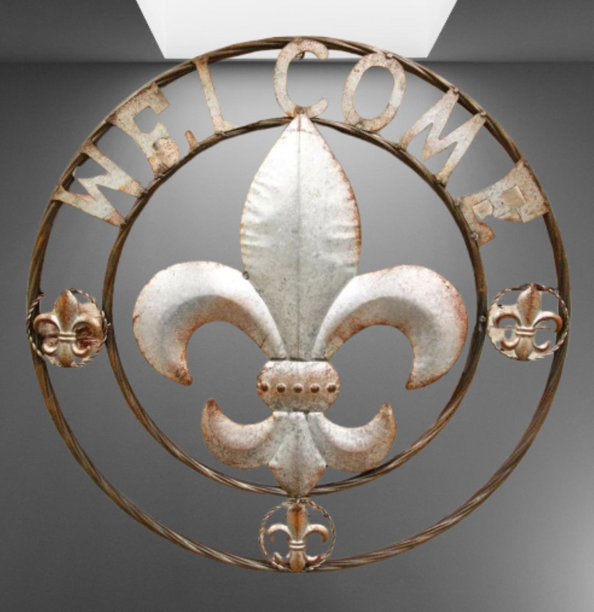 FLEUR DE LIS 24" WELCOME GALVANIZED RAW METAL WALL ART WESTERN HOME DECOR #EH10286