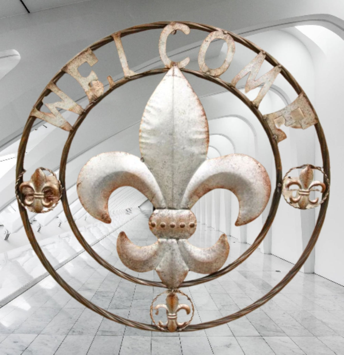 FLEUR DE LIS 24" WELCOME GALVANIZED RAW METAL WALL ART WESTERN HOME DECOR #EH10286