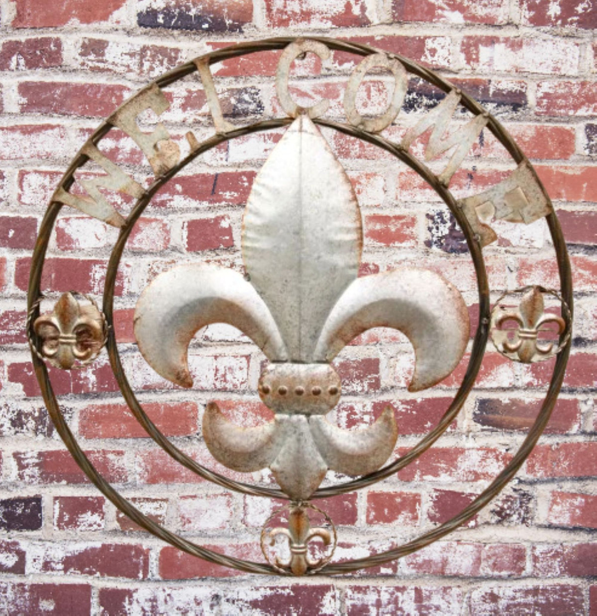 FLEUR DE LIS 24" WELCOME GALVANIZED RAW METAL WALL ART WESTERN HOME DECOR #EH10286