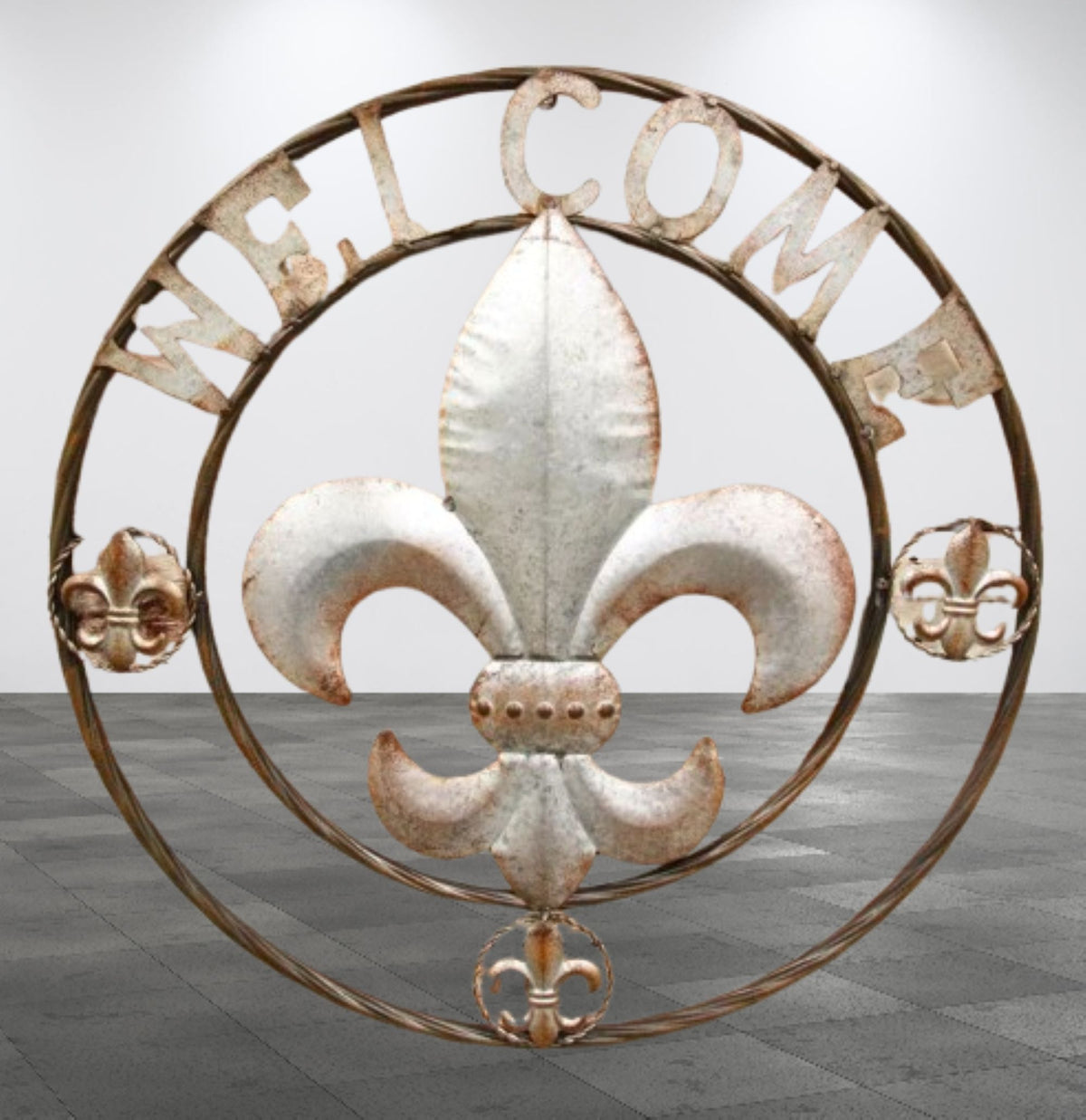 FLEUR DE LIS 24" WELCOME GALVANIZED RAW METAL WALL ART WESTERN HOME DECOR #EH10286