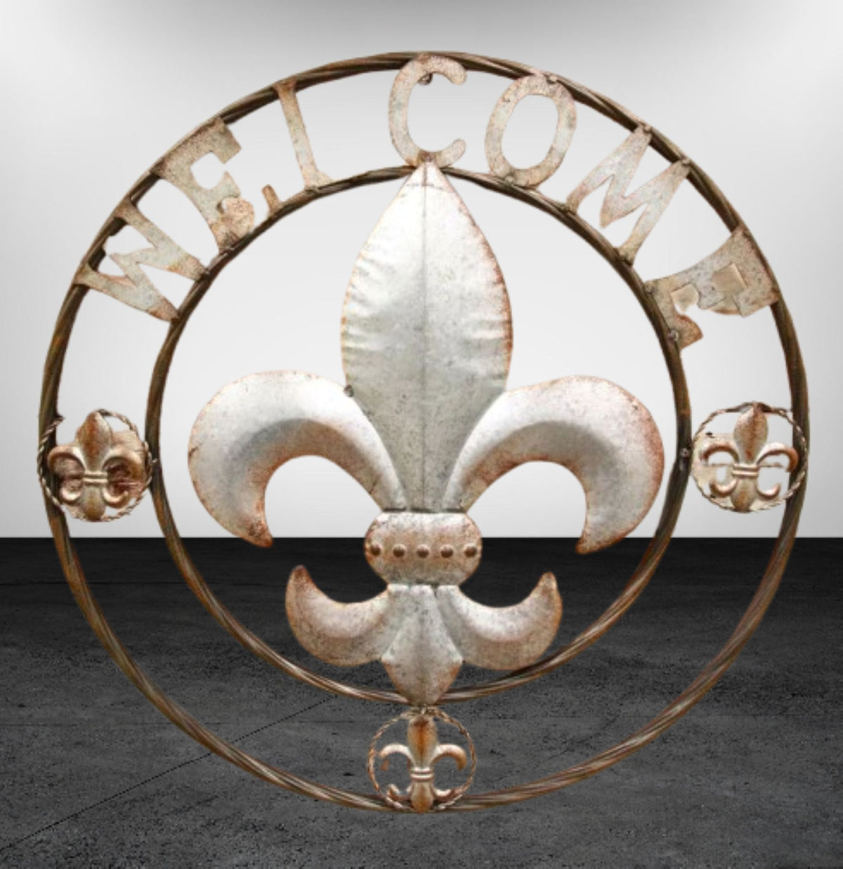 FLEUR DE LIS 24" WELCOME GALVANIZED RAW METAL WALL ART WESTERN HOME DECOR #EH10286