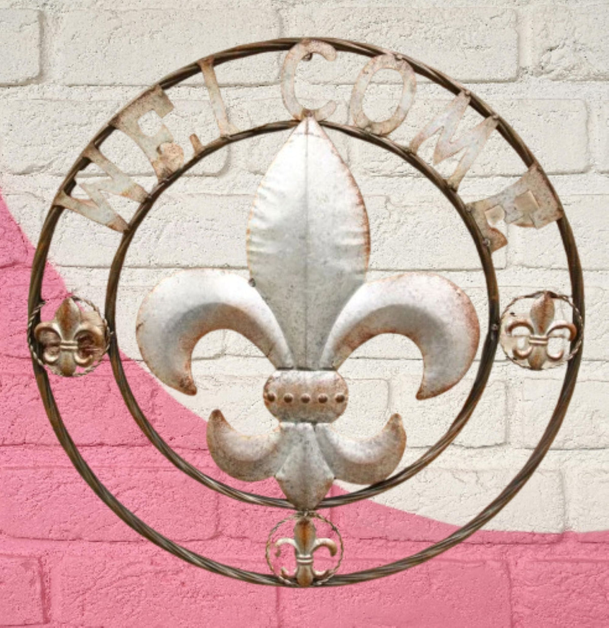 FLEUR DE LIS 24" WELCOME GALVANIZED RAW METAL WALL ART WESTERN HOME DECOR #EH10286