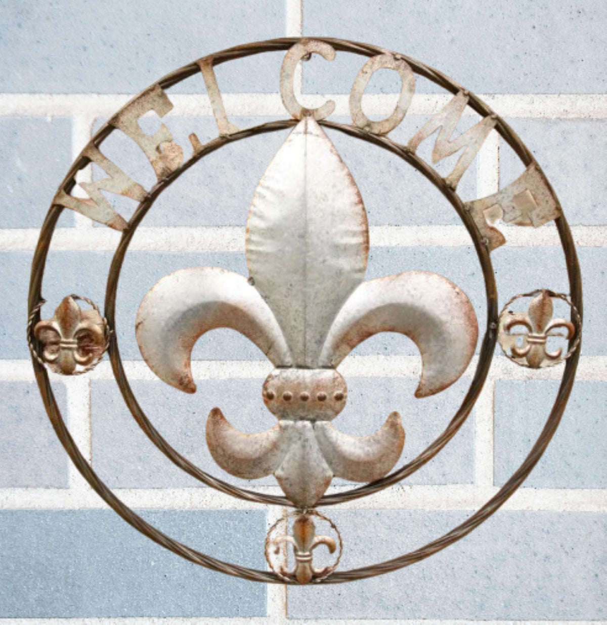 FLEUR DE LIS 24" WELCOME GALVANIZED RAW METAL WALL ART WESTERN HOME DECOR #EH10286