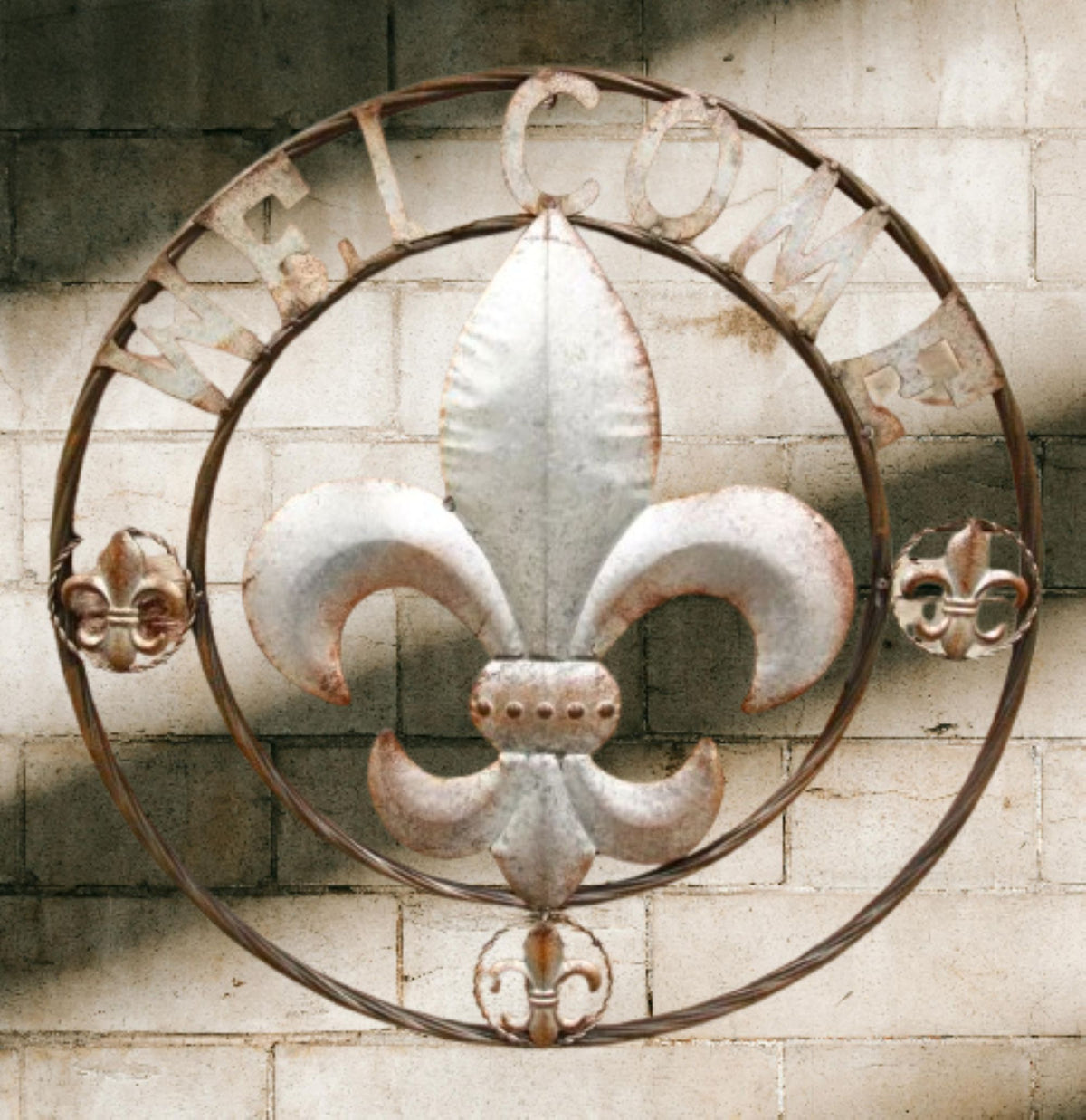 FLEUR DE LIS 24" WELCOME GALVANIZED RAW METAL WALL ART WESTERN HOME DECOR #EH10286