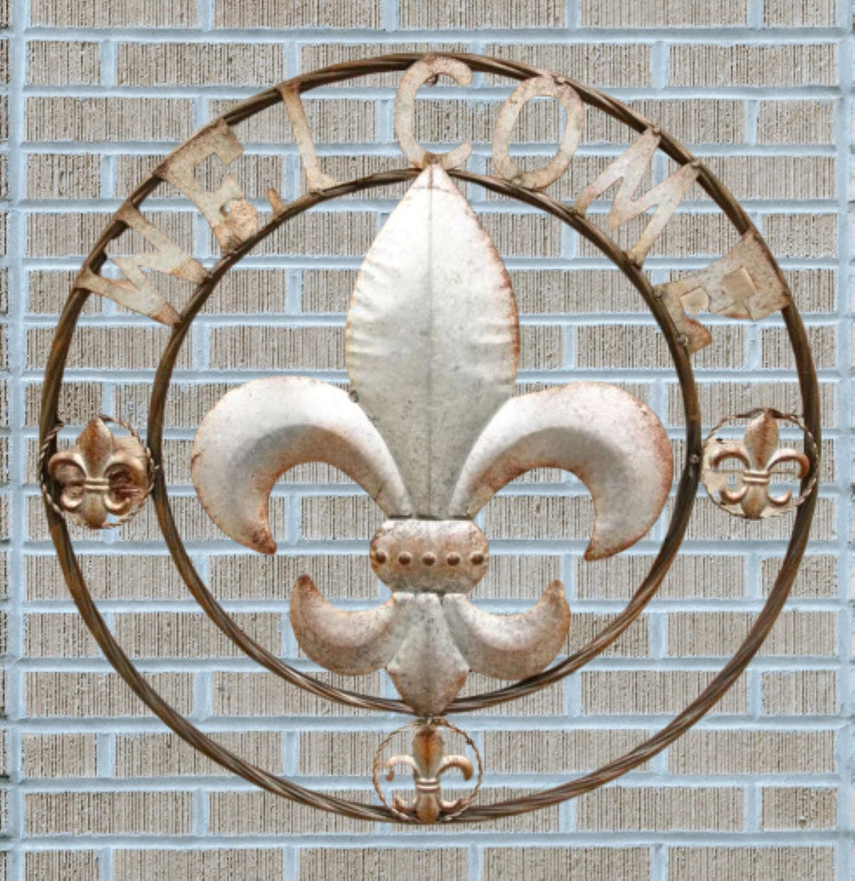 FLEUR DE LIS 24" WELCOME GALVANIZED RAW METAL WALL ART WESTERN HOME DECOR #EH10286