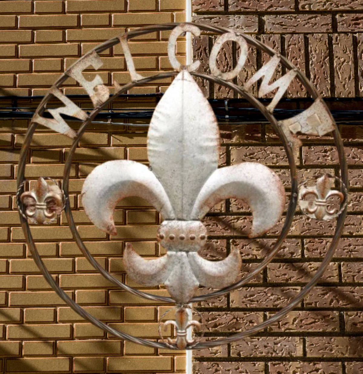 FLEUR DE LIS 24" WELCOME GALVANIZED RAW METAL WALL ART WESTERN HOME DECOR #EH10286