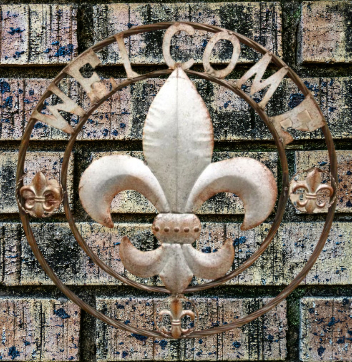 FLEUR DE LIS 24" WELCOME GALVANIZED RAW METAL WALL ART WESTERN HOME DECOR #EH10286