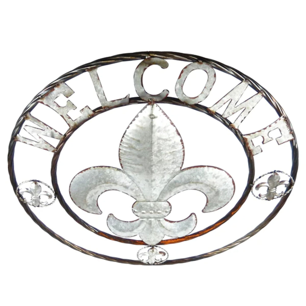 FLEUR DE LIS 24" WELCOME GALVANIZED RAW METAL WALL ART WESTERN HOME DECOR #EH10286