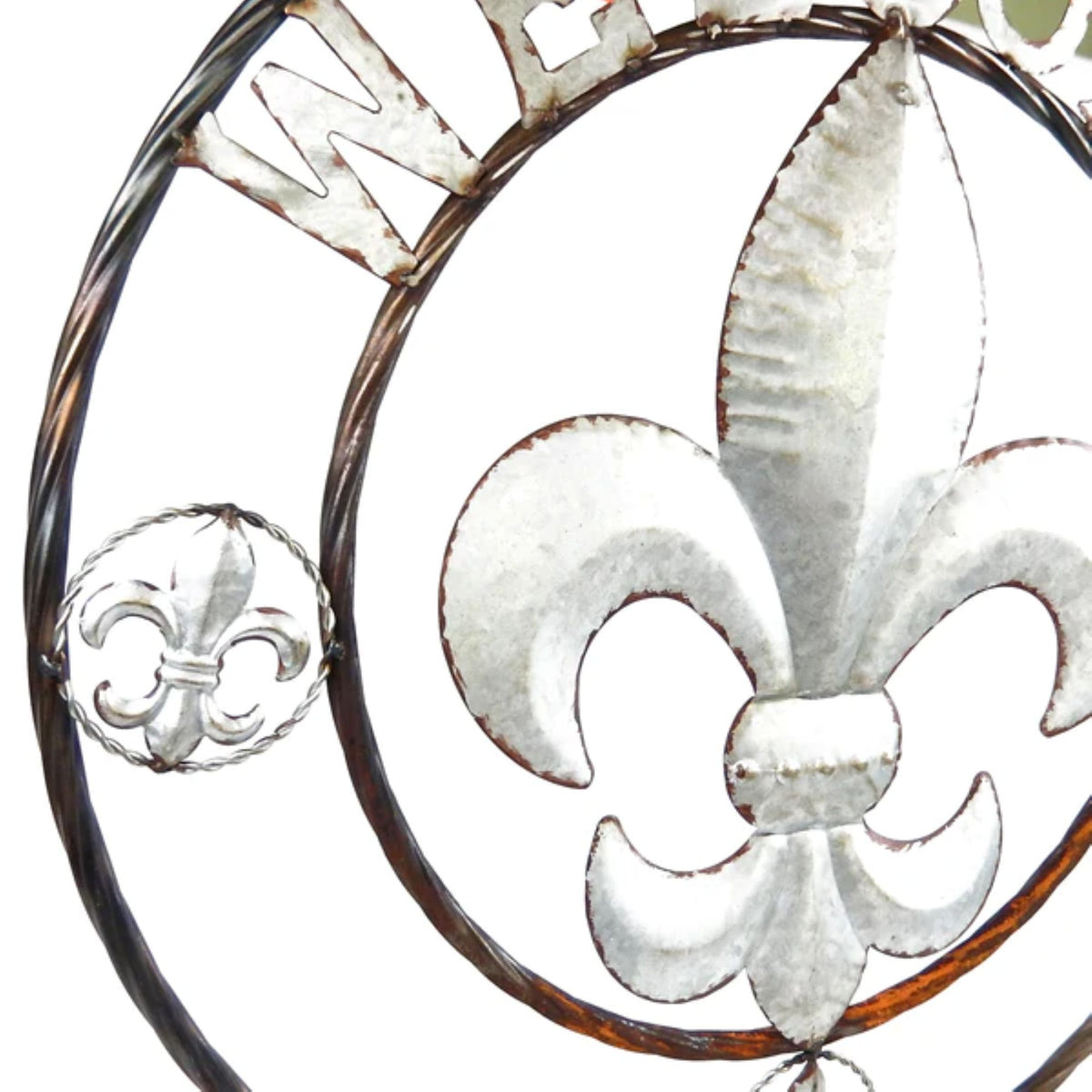 FLEUR DE LIS 24" WELCOME GALVANIZED RAW METAL WALL ART WESTERN HOME DECOR #EH10286