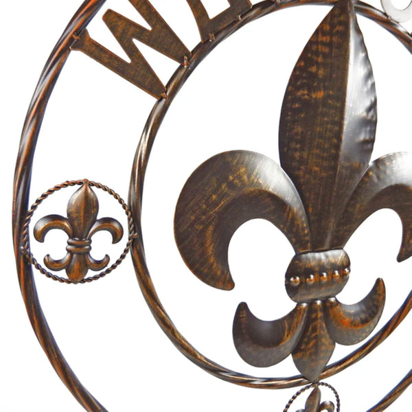 FLEUR DE LIS WELCOME BROWN WITH GOLD STUD BEAD WESTERN METAL ART HANDMADE #EH12923