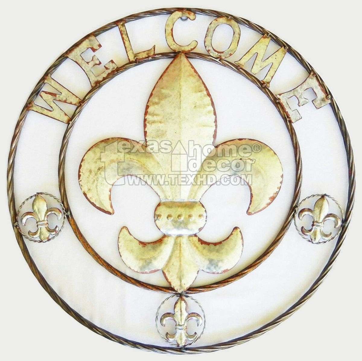 FLEUR DE LIS 24" WELCOME GALVANIZED RAW METAL WALL ART WESTERN HOME DECOR #EH10286