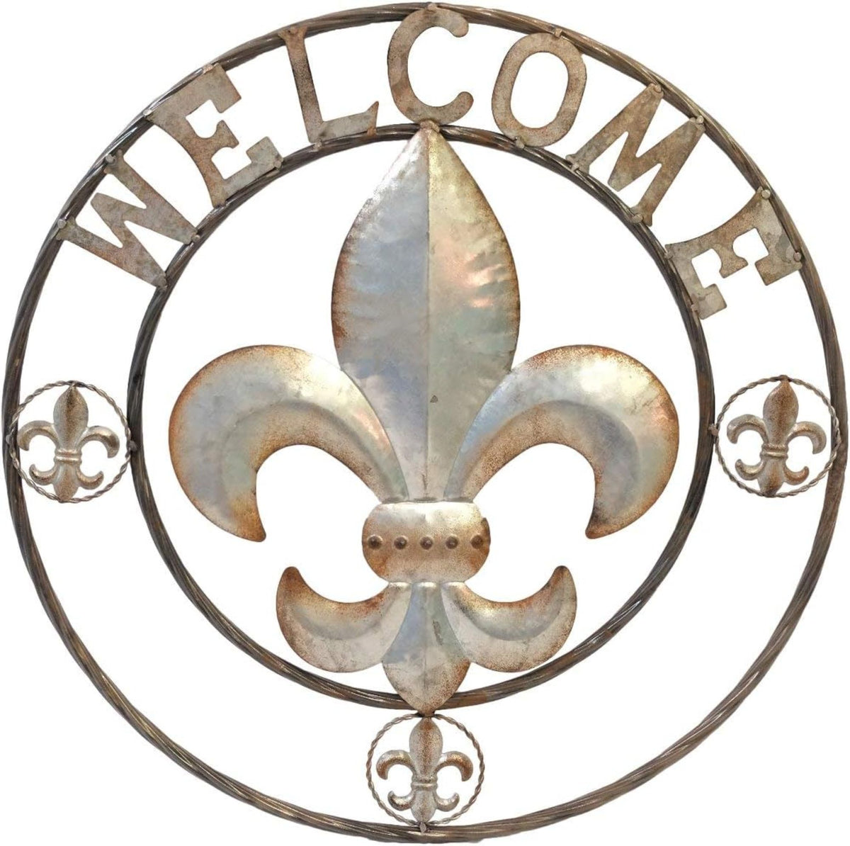 FLEUR DE LIS 24" WELCOME GALVANIZED RAW METAL WALL ART WESTERN HOME DECOR #EH10286