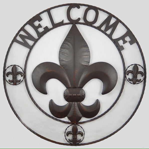 FLEUR DE LIS WELCOME 24",32",36" BROWN METAL SIGN WESTERN HOME DECOR HANDMADE NEW #EH12845