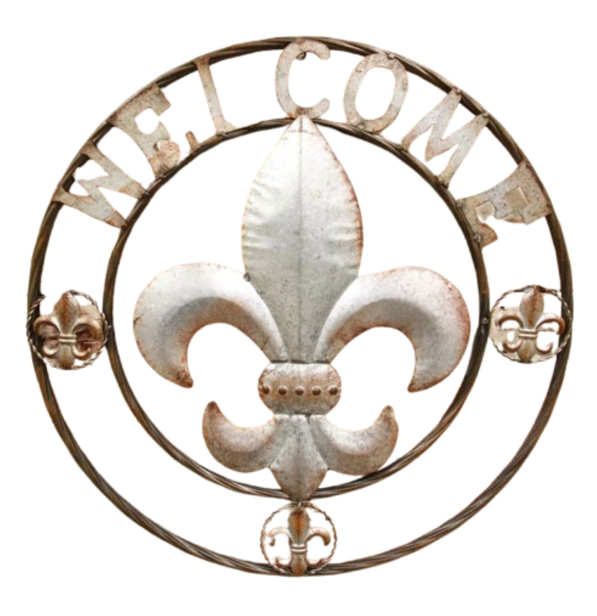 FLEUR DE LIS 24" WELCOME GALVANIZED RAW METAL WALL ART WESTERN HOME DECOR #EH10286