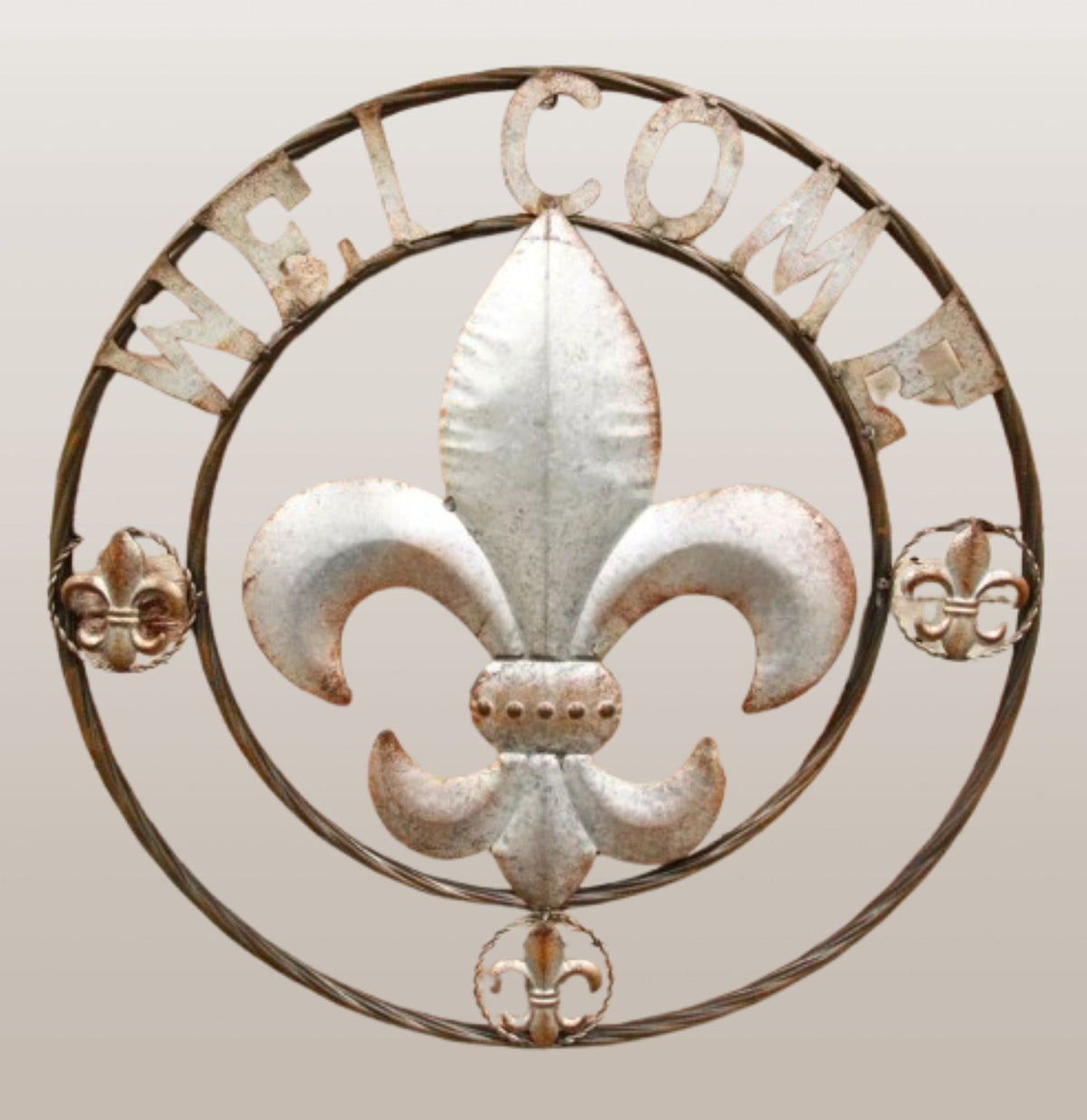 FLEUR DE LIS 24" WELCOME GALVANIZED RAW METAL WALL ART WESTERN HOME DECOR #EH10286