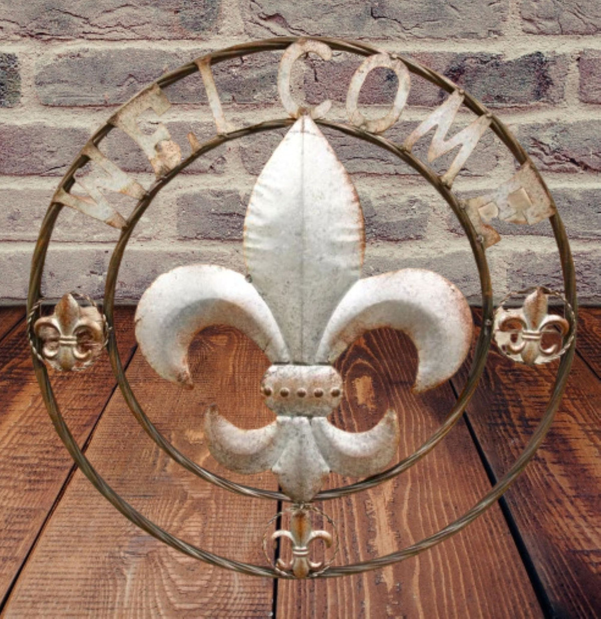 FLEUR DE LIS 24" WELCOME GALVANIZED RAW METAL WALL ART WESTERN HOME DECOR #EH10286