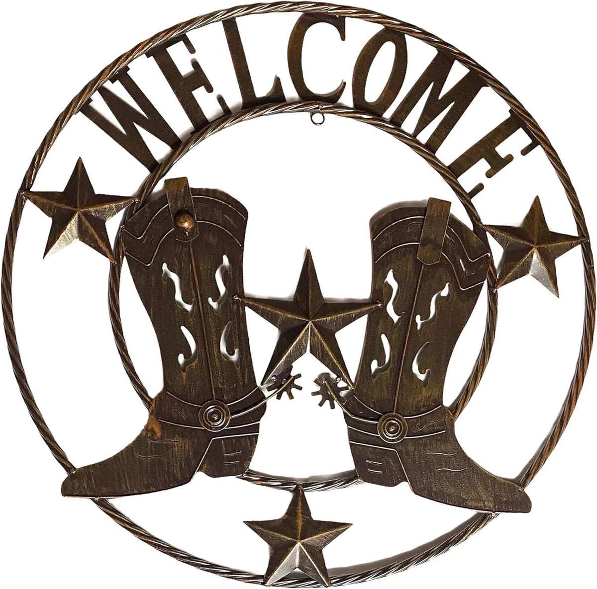 24" WELCOME COWBOY COWGIRL BOOT STARS METAL WALL WESTERN HOME DECOR NEW #EH10464