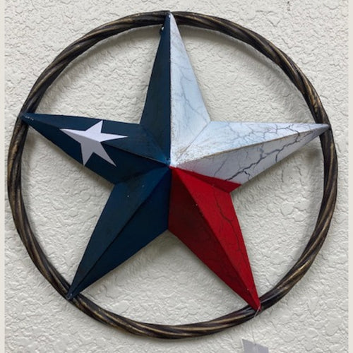 CRACKLE STAR METAL TWIST ROPE RING RED WHITE BLUE STAR WESTERN HOME DECOR HANDMADE NEW #EH12068