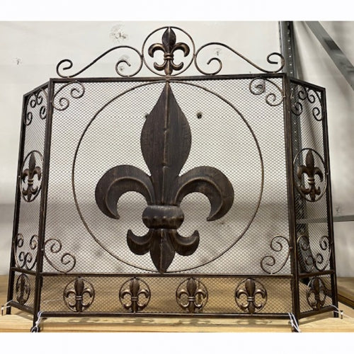FLEUR DE LIS METAL FIREPLACE SCREEN 39" X 32.25" WESTERN HOME DECOR HANDMADE #EH80006