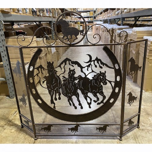 RUNNING HORSE METAL FIREPLACE SCREEN 40" X 33.5" WESTERN HOME DECOR HANDMADE #EH80005