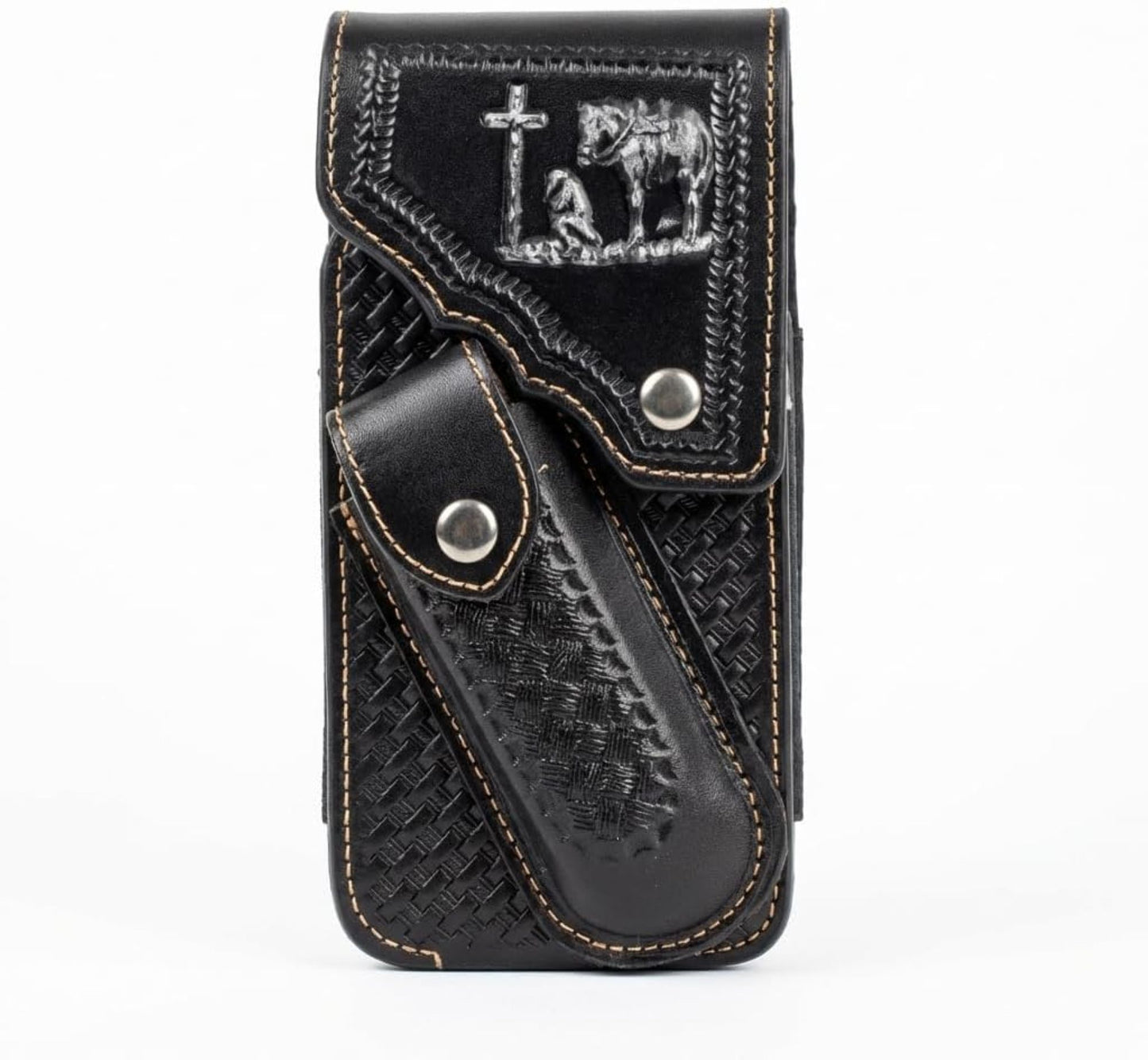7" COWBOY PRAYER POUCH & KNIFE LEATHER HOLSTER XTRA LARGE  BELT LOOP CELL PHONE CASE UNIVERSAL OVERSIZE #EH13245
