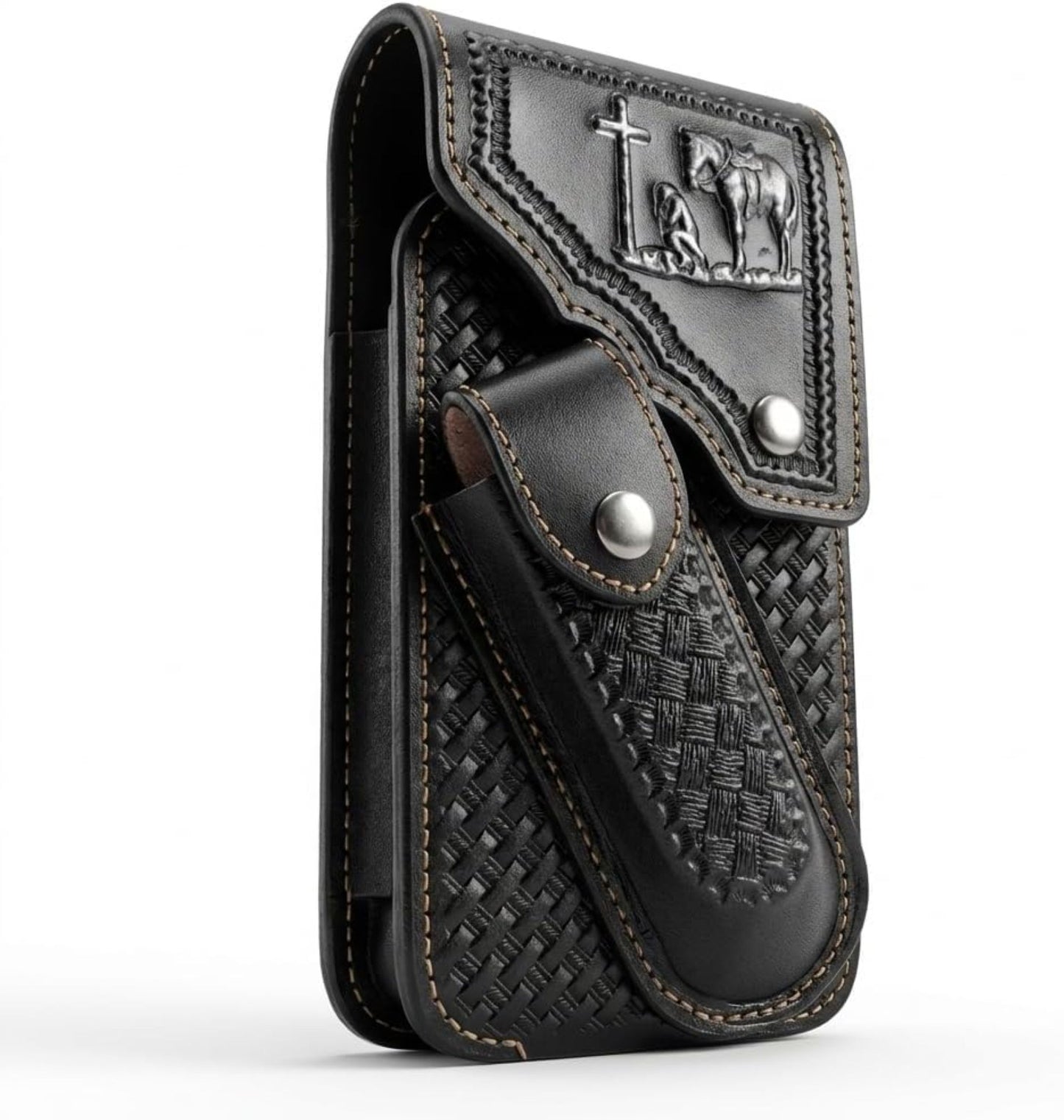 7" COWBOY PRAYER POUCH & KNIFE LEATHER HOLSTER XTRA LARGE  BELT LOOP CELL PHONE CASE UNIVERSAL OVERSIZE #EH13245