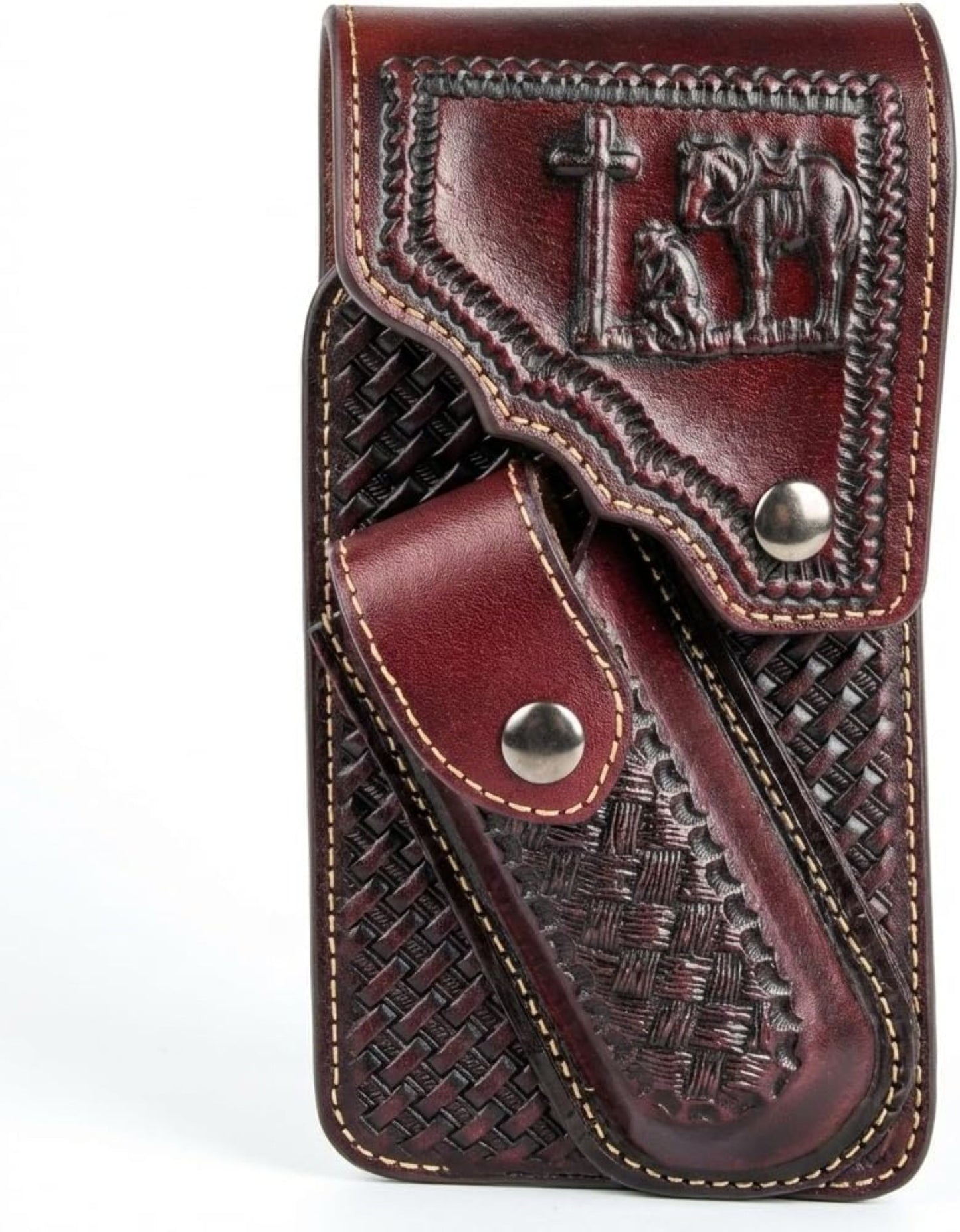 7" COWBOY PRAYER POUCH & KNIFE LEATHER HOLSTER XTRA LARGE  BELT LOOP CELL PHONE CASE UNIVERSAL OVERSIZE #EH13245
