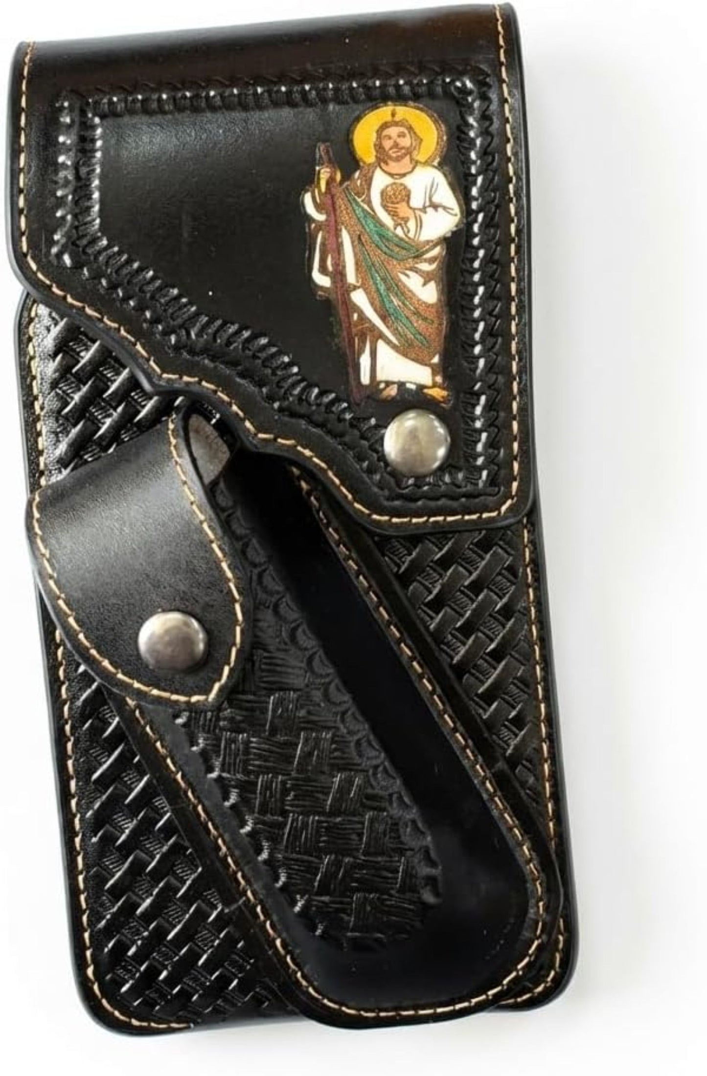 7"JESUS POUCH & KNIFE LEATHER HOLSTER XTRA LARGE  BELT LOOP CELL PHONE CASE UNIVERSAL OVERSIZE #EH13250