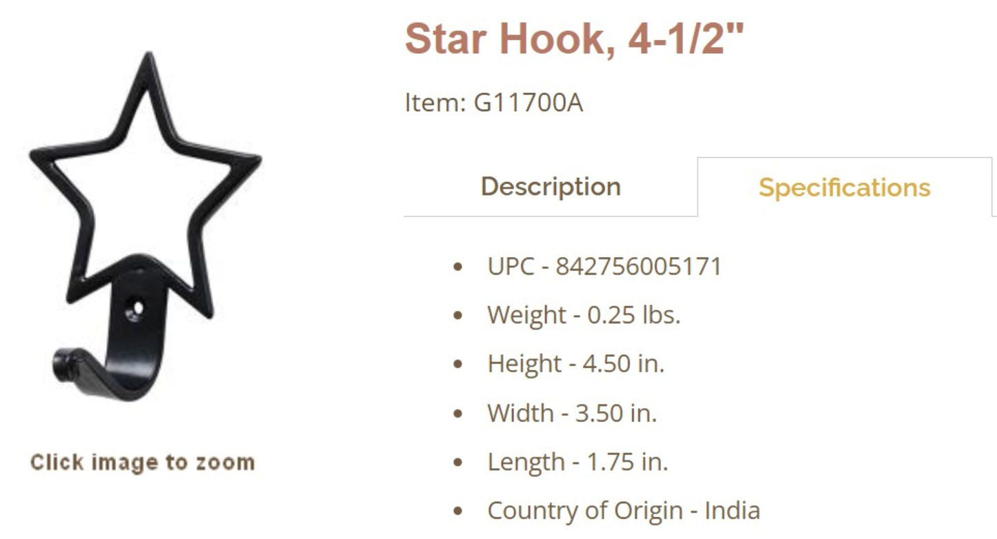 4.50" STAR HOOK FOR METAL BARN STAR HANG WALL ART WESTERN HOME  DECOR HANDMADE #G11700A
