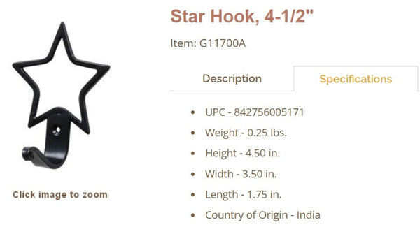 4.50" STAR HOOK FOR METAL BARN STAR HANG WALL ART WESTERN HOME  DECOR HANDMADE #G11700A