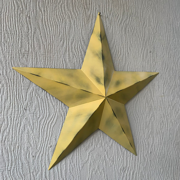 #EH10482 MUSTAND LIGHT YELLOW DISTRESSED BARN STAR TWO TONE METAL ART WESTERN HOME DECOR HANDMADE NEW