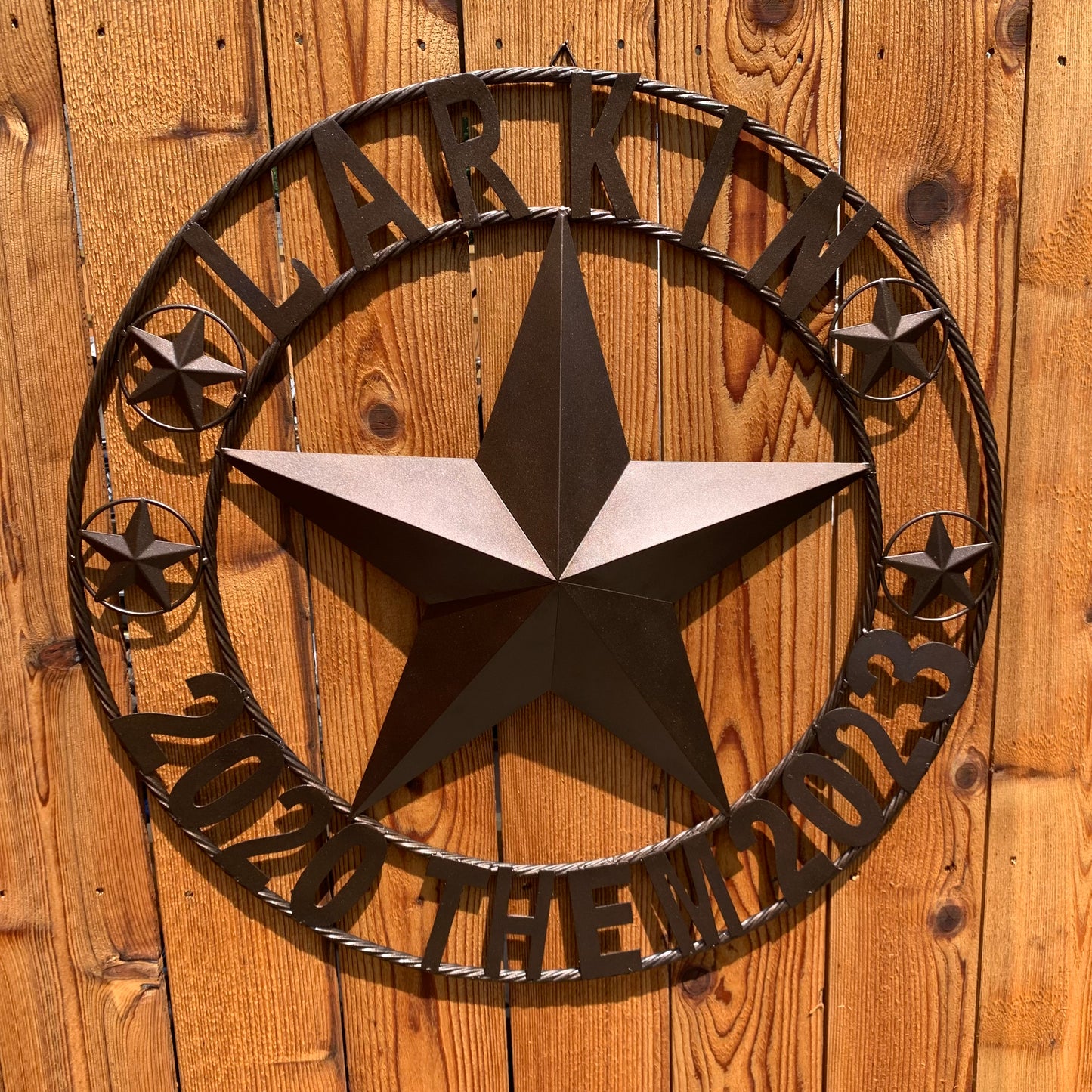 LARKIN STYLE CUSTOM STAR NAME BARN METAL STAR 3d TWISTED ROPE RING WESTERN HOME DECOR RUSTIC  BRONZE HANDMADE 24",32",34",36",40",42",44",46",50"